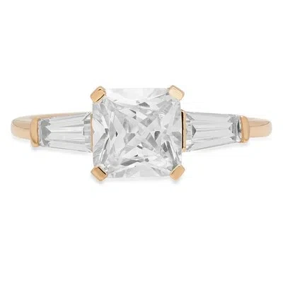 Pre-owned Pucci 1.62 Ct Emerald 3 Stone Moissanite Promise Bridal Wedding Ring 14k Yellow Gold In White/colorless