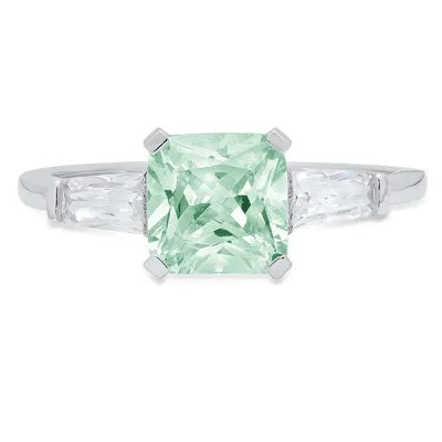 Pre-owned Pucci 1.62 Emerald 3 Stone Simulated Sea Green Diamond Promise Ring 14k White Gold