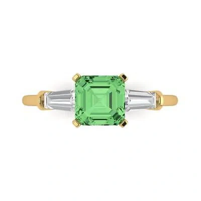 Pre-owned Pucci 1.62 Emerald 3 Stone Light Sea Green Simulated Promise Ring 14k Yellow Gold