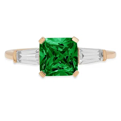 Pre-owned Pucci 1.62 Emerald 3 Stone Simulated Emerald Promise Wedding Ring 14k Yellow Gold In Green