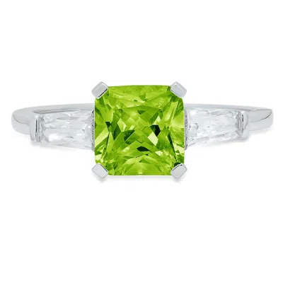 Pre-owned Pucci 1.62 Emerald 3stone Natural Peridot Promise Bridal Wedding Ring 14k White Gold In Green