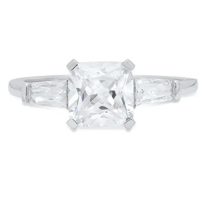 Pre-owned Pucci 1.62 Emerald Baguette Simulated Engagement Promise 3-stone Ring 14k White Gold In D