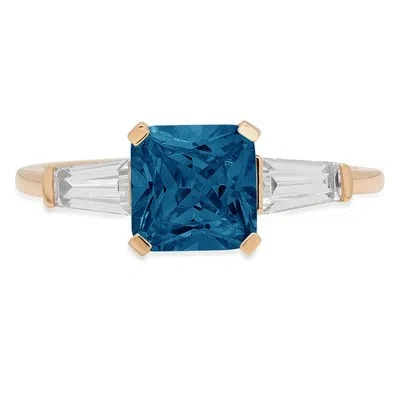 Pre-owned Pucci 1.62 Emerald Cut 3stone London Blue Topaz Bridal Wedding Ring 14k Yellow Gold In D