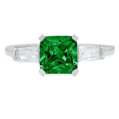 Pre-owned Pucci 1.62ct Emerald 3 Stone Simulated Emerald Promise Wedding Ring 14k White Gold In Green