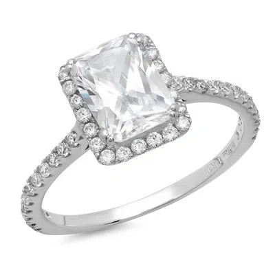 Pre-owned Pucci 1.65 Emerald Cut Simulated Diamond Halo Engagement Promise Ring 14k White Gold