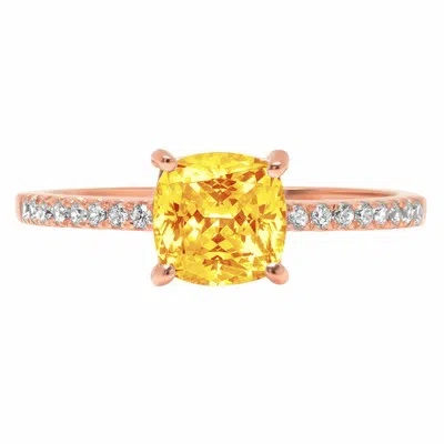 Pre-owned Pucci 1.66 Ct Cushion Real Citrine Promise Bridal Wedding Classic Ring 14k Rose Gold In Yellow