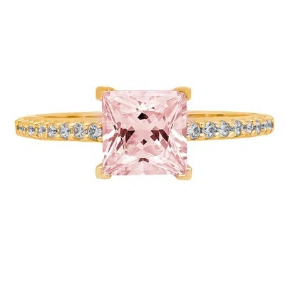 Pre-owned Pucci 1.66ct Princess Cut Simulated Pink Diamond Promise Wedding Ring 14k Yellow Gold