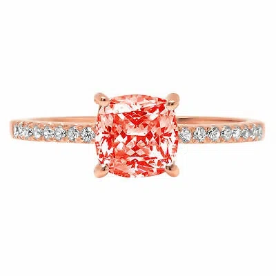 Pre-owned Pucci 1.66ct Cushion Simulated Gem Red 18k Pink Gold Statement Wedding Bridal Ring