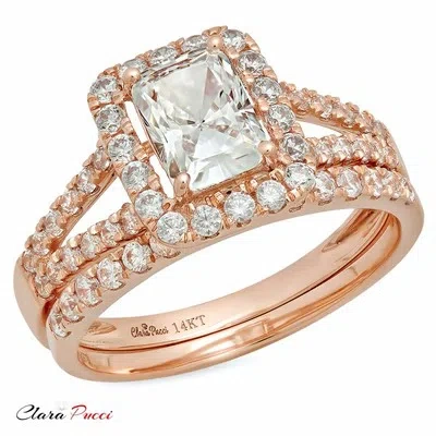 Pre-owned Pucci 1.6ct Emerald Cut Wedding Engagement Bridal Ring Band Set Solid 14k Rose Gold In White/colorless
