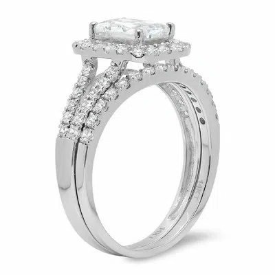 Pre-owned Pucci 1.6ct Emerald Cut Wedding Engagement Bridal Ring Band Set Solid 14k White Gold In White/colorless