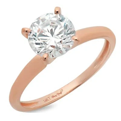 Pre-owned Pucci 1.6ct Round Simulated Diamond Engagement 4 Prong Solitaire Ring 14k Rose Gold In White/colorless