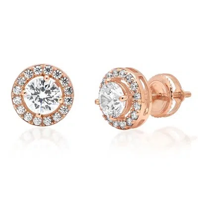 Pre-owned Pucci 1.6ct Round Cut Halo Lab Created Moissanite Stud Earrings 14k Rose Solid Gold In D