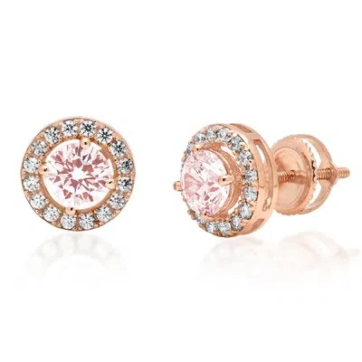 Pre-owned Pucci 1.6ct Round Cut Halo Pink Simulated Diamond Designer Stud Earrings 14k Rose Gold