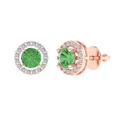 Pre-owned Pucci 1.6ct Round Cut Halo Studs Green Rock Real 18k Pink Gold Earrings Screw Back