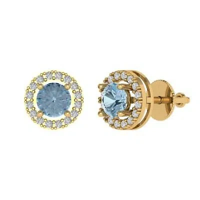 Pre-owned Pucci 1.6ct Round Halo Classic Designer Stud Lab Created Gem Earrings 14k Yellow Gold