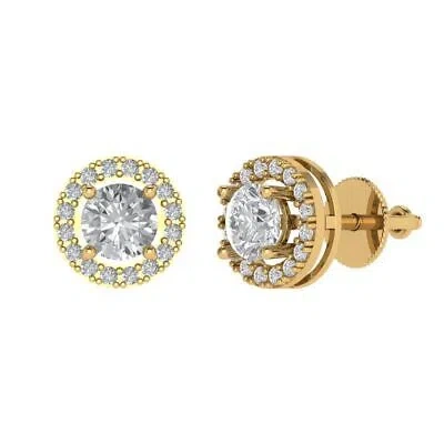 Pre-owned Pucci 1.6ct Round Halo Stud Earrings 14k Yellow Gold Lab Created White Sapphire