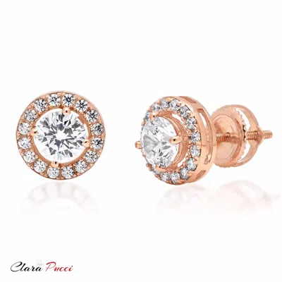 Pre-owned Pucci 1.6ct Round Cut Simulated Diamond Stud Halo Solitaire Earrings 14k Rose Gold