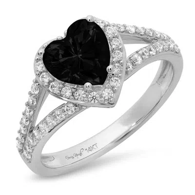 Pre-owned Pucci 1.7 Heart Split Shank Real Onyx Promise Bridal Wedding Ring Solid 14k White Gold In D