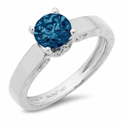 Pre-owned Pucci 1.7 Round Royal Blue Topaz Promise Statement Bridal Wedding Ring 14k White Gold In D