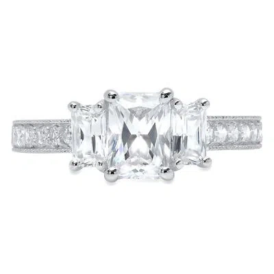 Pre-owned Pucci 1.74 Emerald Round 3 Stone Synthetic Moissanite Promise Ring 14k White Gold In White/colorless