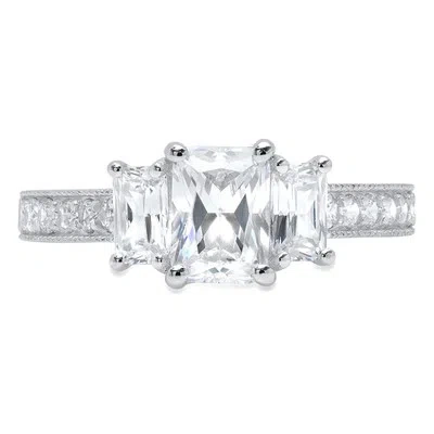 Pre-owned Pucci 1.74ct Simulated Diamond Emerald 3 Stone Statement Wedding Ring 14k White Gold