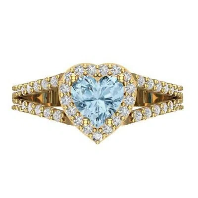 Pre-owned Pucci 1.75 Ct Heart Split Shank Blue Simulated Promise Wedding Ring 14k Yellow Gold