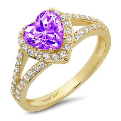 Pre-owned Pucci 1.75 Ct Heart Split Shank Natural Amethyst Promise Wedding Ring 14k Yellow Gold In Purple