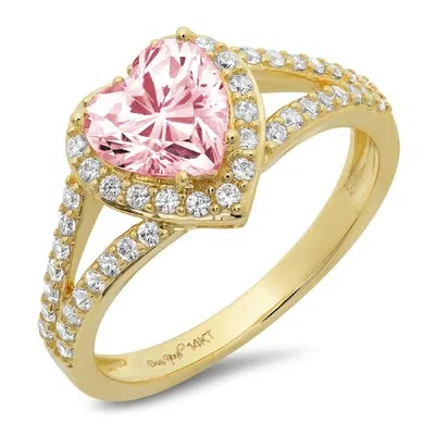 Pre-owned Pucci 1.75 Ct Heart Split Shank Pink Simulated Promise Wedding Ring 14k Yellow Gold