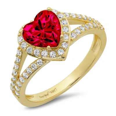 Pre-owned Pucci 1.75ct Heart Split Shank Simulated Ruby Promise Wedding Ring 14k Yellow Gold In Red