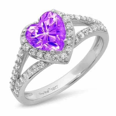 Pre-owned Pucci 1.75ct Heart Split Shank Real Amethyst Modern Statement Ring Real 14k White Gold In Purple