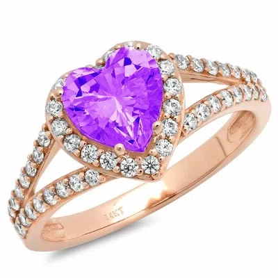 Pre-owned Pucci 1.75ct Heart Split Shank Vvs1 Real Amethyst Classic Statement Ring 14k Rose Gold In Purple
