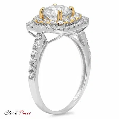 Pre-owned Pucci 1.75ct Rd Halo Ring Bridal Band 14k White/yellow Gold Simulated Diamond