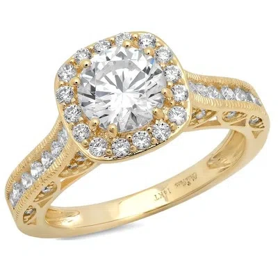 Pre-owned Pucci 1.75ct Round Simulated Diamond Halo Engagement Anniversary Ring 14k Yellow Gold