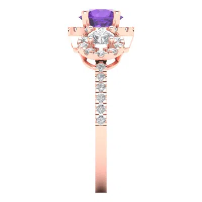 Pre-owned Pucci 1.75ct Round Halo 3 Stone Amethyst Modern Bridal Statement Ring 14k Rose Gold In D