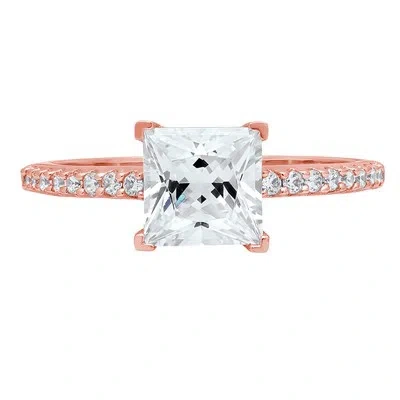 Pre-owned Pucci 1.76ct Princess Simulated Diamond Engagement Accent Promise Ring 14k Rose Gold In White/colorless