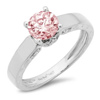 Pre-owned Pucci 1.7ct Round Simulated Pink Diamond Promise Statement Wedding Ring 14k White Gold