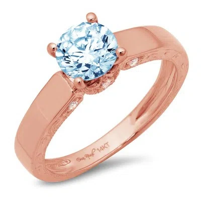Pre-owned Pucci 1.7ct Round Sky Blue Topaz Promise Statement Bridal Wedding Ring 14k Rose Gold In D