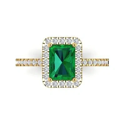 Pre-owned Pucci 1.8 Emerald Simulated Emerald Modern Statement Designer Ring 14k Yellow Gold