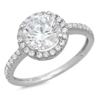 Pre-owned Pucci 1.85 Ct Round Cut Halo Moissanite Classic Bridal Statement Ring 14k White Gold In White/colorless