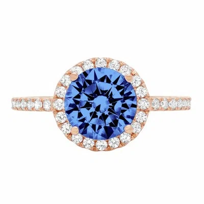 Pre-owned Pucci 1.85 Ct Round Cut Halo Tanzanite Gem Promise Bridal Wedding Ring 14k Rose Gold In D