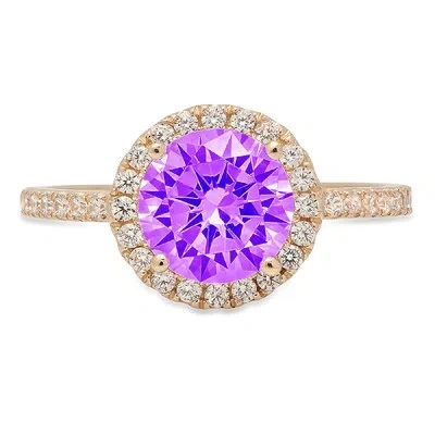Pre-owned Pucci 1.85 Ct Round Halo Natural Amethyst Promise Bridal Wedding Ring 14k Yellow Gold In Purple