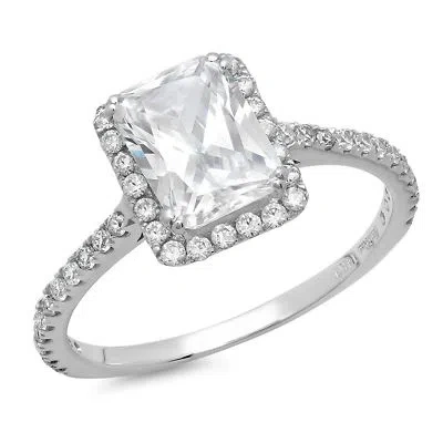 Pre-owned Pucci 1.85ct Emerald Cut Halo Classic Simulated Engagement Promise Ring 14k White Gold In White/colorless