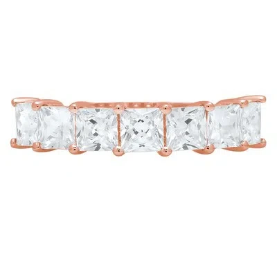 Pre-owned Pucci 1.85ct Princess Simulated Diamond Eternity Wedding Engagement Band 14k Rose Gold In White/colorless