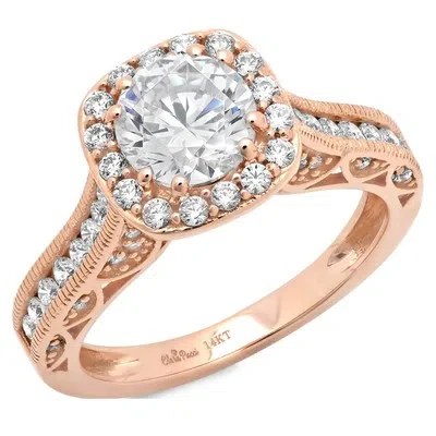 Pre-owned Pucci 1.85ct Round Simulated Diamond Halo Engagement Anniversary Ring 14k Rose Gold