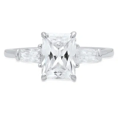 Pre-owned Pucci 1.8ct Emerald Baguette Simulated Engagement Promise 3 Stone Ring 14k White Gold In D