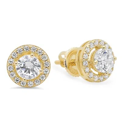 Pre-owned Pucci 1.8ct Round Simulated Diamond Stud Halo Solitaire Earrings 14k Yellow Gold