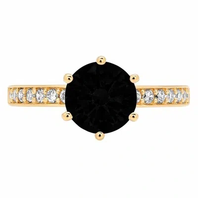 Pre-owned Pucci 1.9 Round Natural Onyx Classic Bridal Statement Ring Real Solid 14k Yellow Gold In D