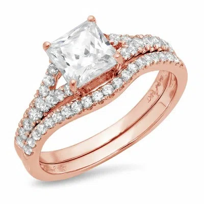 Pre-owned Pucci 1.90ct Princess Cut Solitaire Halo Engagement Ring Band Set Solid 14k Rose Gold In White/colorless