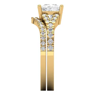 Pre-owned Pucci 1.90ct Princess Cut Vvs1 Solitaire Halo Engagement Ring Band Set 14k Yellow Gold In White/colorless
