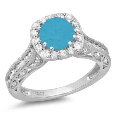 Pre-owned Pucci 1.95ct Round Halo Simulated Turquoise Promise Bridal Wedding Ring 14k White Gold